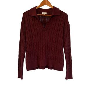 Market & Spruce Cashmere Silk Blend Sweater | Maroon Cable Knit Soft Luxury